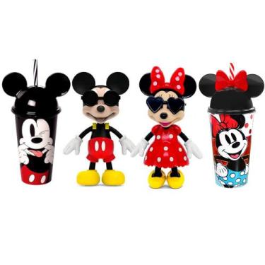 Imagem de Bonecos Mickey e Minnie 13cm Original Elka com Copos de Orelha Plasúti