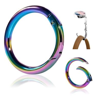 Imagem de HUYANDOO Pacote com 8 anéis de metal com clipe de chaveiro, mosquetão redondo para chaveiros, fivela, bolsas, bolsas (3B pacote com 8 unidades de 3,5 cm colorido)