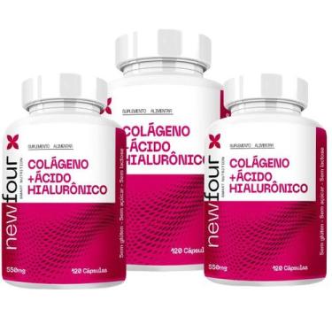Imagem de Colágeno + Ácido Hialurônico Kit 3 Potes Total 360 Capsulas - New Four