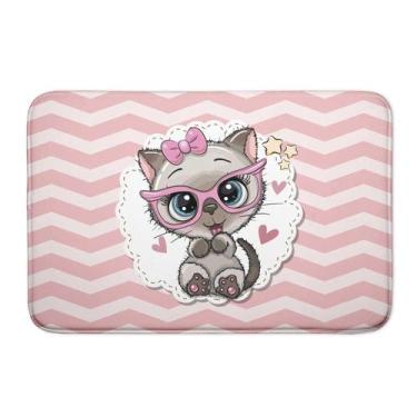 Imagem de Tapete Infantil Rosa Gatinha Para Porta Emborrachado - Novadecora