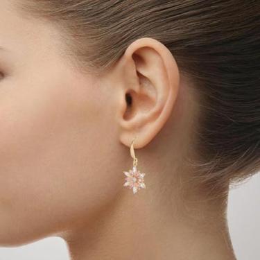 Imagem de 1 par de brincos de strass rosa doce requintado floco de neve de Natal bonito e elegante temperamento feminino personalidade feminina