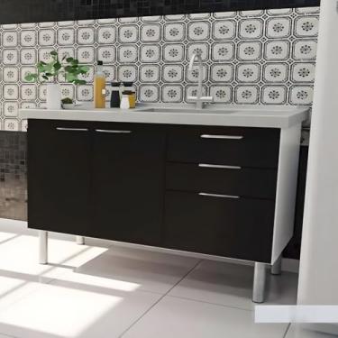 Imagem de Gabinete Cozinha 114cm Armário 3 Gavetas 2 Portas Multiuso (Preto)