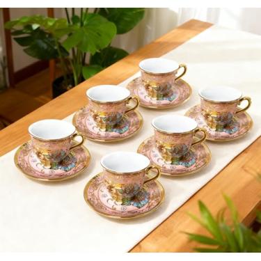 Imagem de 6 conjuntos de 85 g balde de porcelana xícara de café e pires, pequeno copo de suco e pote de pires com caixa de presente, creme uniforme para puxar leite flor espumar jarros de cerâmica com alça