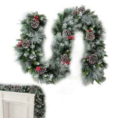 Imagem de Guirlanda de Natal para Exterior - Centro de Mesa de Guirlanda de 1,98m | de Pinheiro,para Aniversário Lareira Cerca Casamento Festa Feriado Inverno Festival Escadas Corrimão Porta da