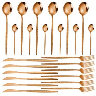 Imagem de Conjunto de Talheres Aço Inoxidável com 24 Peças para 4 Pessoas Incluindo Garfos Facas e Colheres Casa Cozinha Restaurante Festa Lavável em Máquina Lavar Louça Anti-ferrugem Design Elegante Versátil C