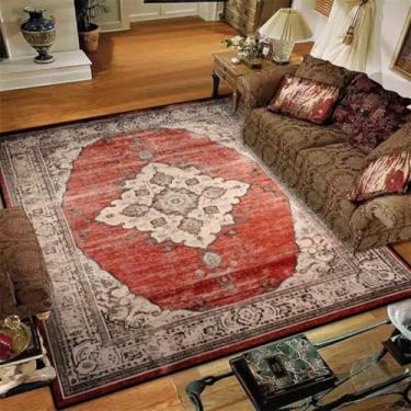 Imagem de Tapete para sala de estar com decoração retrô, fácil de limpar, ideal para sofá, escritório e mesas de centro (180 x 280 cm / BS9-sem fiapos-3)