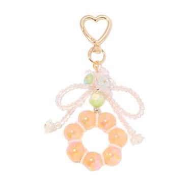Imagem de AIETUE Chaveiro de laço para mulheres, pingente de flor de coração com contas coloridas de cristal de liga de zinco, acessórios de presente (coração dourado)
