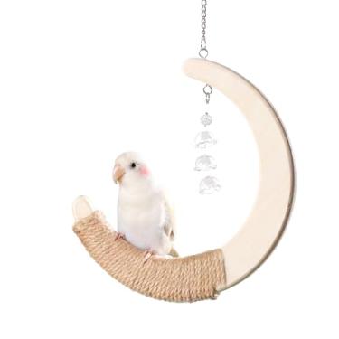 Imagem de mini&moe Poleiro de balanço de pássaros para gaiola, pequeno poleiro para escalada, brinquedo de mastigar, madeira natural, resistente, corda de cânhamo para periquitos, calopsitas, periquitos
