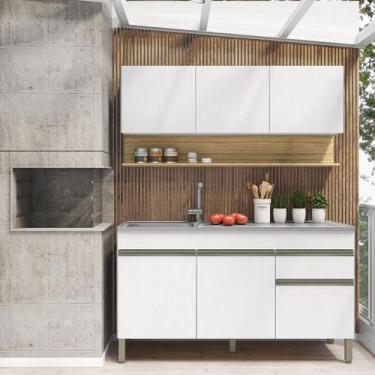 Imagem de Kit Balcão de Pia sem tampo e Aereo 150 cm 6 Portas 1 Gaveta Line - Ki