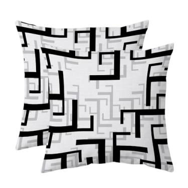 Imagem de weesire Conjunto de 2 capas de almofada pretas e brancas modernas para sala de estar, decoração de sofá, decoração de casa, arte abstrata, fronhas decorativas, capas de almofadas externas 50,8 x 50,8