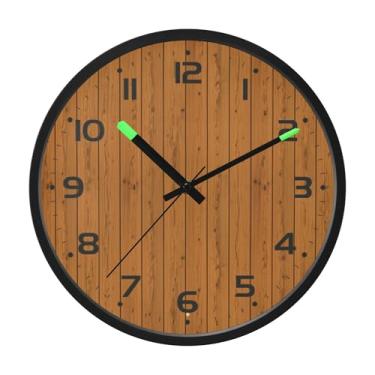 Imagem de SEHANY Relógio de parede de placa de madeira, silencioso, sem tique-taque, relógio redondo operado por bateria, controle de som, luz noturna, relógios de parede para sala de estar, cozinha, quarto