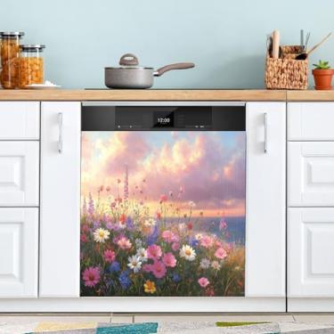 Imagem de ATTX Wildflowers by The Sea Capa magnética para lava-louças, 58,4 cm C x 66 cm A, decoração da capa da máquina de lavar louça, decalques para armários domésticos e eletrodomésticos #237