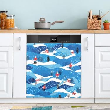 Imagem de ATTX Capa magnética para lava-louças de esqui de Papai Noel, 58,4 cm C x 66 cm A, decoração da capa da máquina de lavar louça, decalques de armário doméstico adesivos de eletrodomésticos #450