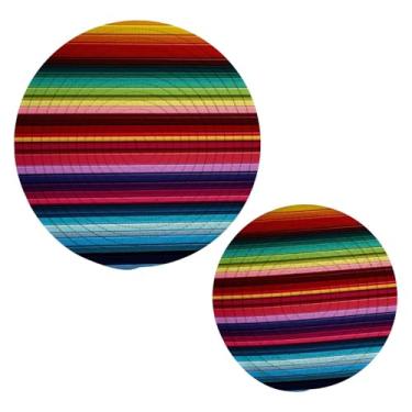 Imagem de Blueangle 2 peças de suporte de panela colorido listrado do México - conjunto de pegadores de panela de tecido redondo - almofadas quentes trançadas de algodão - porta-copos - tapetes de mesa para
