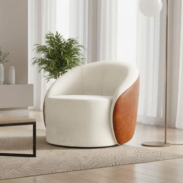 Imagem de Poltrona Sala Orgânica Lua Fixa Sintético Pu Nozes/bouclê Off White D03 - D'rossi