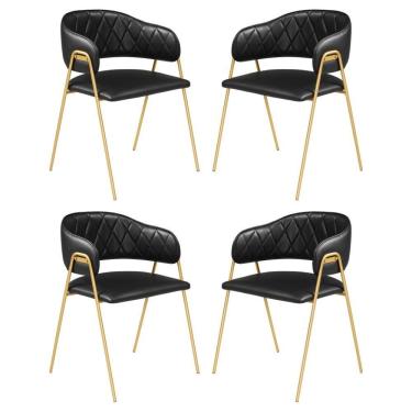 Imagem de Conjunto 4 Cadeiras Veneza Couro Preto Metal Dourado