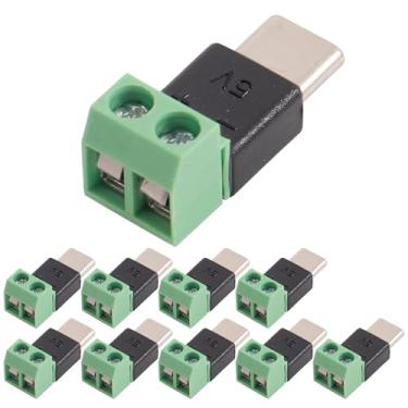 Imagem de Cermant Adaptador de carregamento USB tipo C macho para terminal de parafuso de 2 pinos, cabeça de conexão rápida, conector sem solda de 5V 3A tipo C 2 pinos para carregar dispositivos móveis e