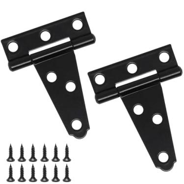 Imagem de Wopanxye Pacote com 2 dobradiças em T resistentes de 2 polegadas (45 mm), dobradiças de porta de madeira pretas com 6 furos com parafusos, ângulo aberto de 270, revestimento à prova de ferrugem, para