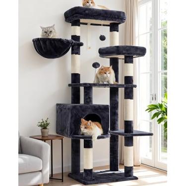 Imagem de Gitelsnour Árvore de gato para gatos internos, torre de gato de 140 cm com 7 postes de arranhar de sisal, condomínio de vários níveis para gatos com bola peluda de plataforma grande, caverna de gatos