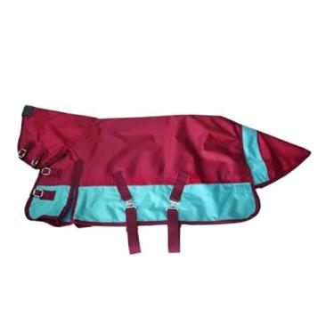 Imagem de simhoa Manta de inverno para cavalos em tecido Oxford 600D com alças ajustáveis, ao frio e com proteção para o pescoço. Ideal para proteção, Burgundy Sky Blue S