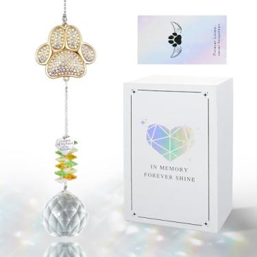Imagem de ECVLRTK Pet Memorial Suncatcher, presentes para perda de cães de estimação, presentes de lembrança de luto de cães e gatos atenciosos, um apanhador solar dourado cintilante
