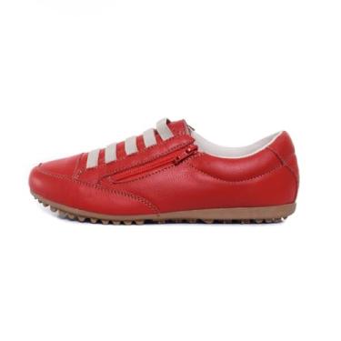 Imagem de Sapatênis Tênis Mocassim Feminino Couro Flay Izabela Araújo - 300 - Vermelho Tamanho:37;Gênero:Feminino;Cor:Vermelho