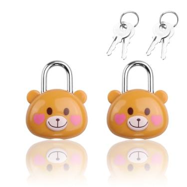 Imagem de YAODHAOD Cadeado fofo de urso pequeno com chaves, mini cadeado para armários de academia, diários, caixas de joias, malas e mochilas, cadeados de bagagem (2 peças) (marrom)