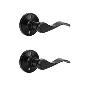 Imagem de Probrico Maçanetas de porta falsas, maçaneta de porta falsa interna preta para armário de corredor, maçaneta de porta destra sem giro, estilo ondulado, pacote com 2