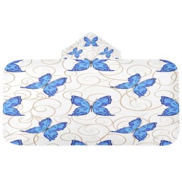Imagem de CEBUGI Toalha de banho com capuz Blue Butterflies para crianças toalha de banho macia absorvente com capuz 127 x 59,7 cm toalha de banho de praia para meninos e meninas