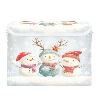 Imagem de CEBUGI Caixas de armazenamento com tampas, caixa de armazenamento de tecido dobrável, organizador de cubo de boneco de neve de desenho animado para prateleiras de quarto de armário de casa 40 x 30 x