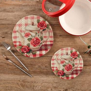 Imagem de CEBUGI Conjunto de suportes redondos de algodão para panelas quentes, resistentes ao calor, para cozinhar e assar, 2 peças, pote de água em aquarela