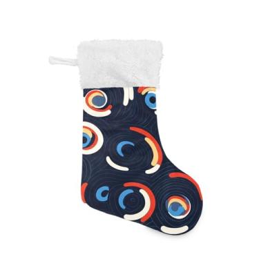 Imagem de Wassud Meia de Natal fofa com punho branco redemoinhos de cor arrojada 45,7 cm grande para decoração de lareira de lareira 1 pacote