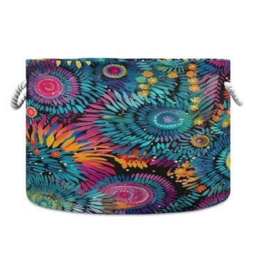 Imagem de WELLDAY Cesta de corda de algodão colorida para lavanderia de bebê para sala de estar, lavanderia, berçário, travesseiros, decoração de casa