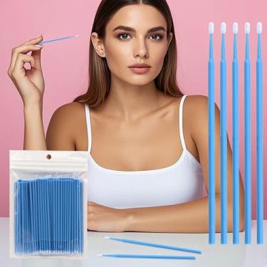 Imagem de 100 pincéis microaplicadores descartáveis para extensão de cílios, microcotonetes de algodão, varinhas de rímel para lábios (azul escuro)