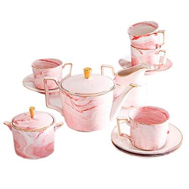 Imagem de YYBOES Conjunto de chá de porcelana com 15 peças, conjunto de chávenas de café e pires, conjunto de 6 chás de casamento com jarro de leite de açucareiro