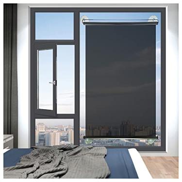 Imagem de uhyOHF Persiana de enrolar com espelho unidirecional e transparente para quarto com ventosas, preto - persiana de enrolar com bloqueio solar prateada para porta de janela de vidro, cortina de 150 cm