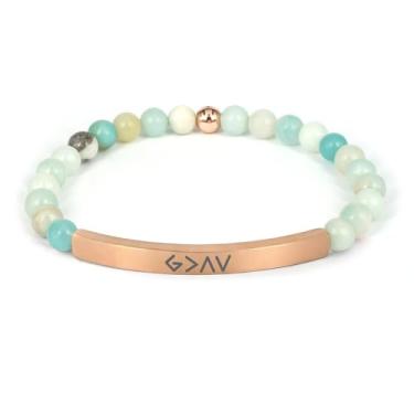 Imagem de cusurlove Pulseira Cristã Inspiradora para Mulheres, Banhado a Ouro 18 K, Biblia Versículo com Contas Amazonita, Presente de Fé Religiosa para Mãe, Filha, Irmã, Amiga, Medium, Pedra Aço inoxidável