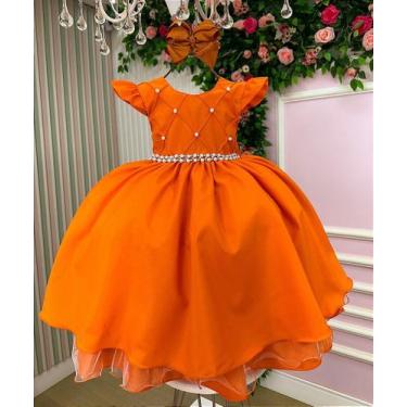Imagem de Vestido Infantil Terracota Menina Luxo - Confeccionado em Tecido Misto