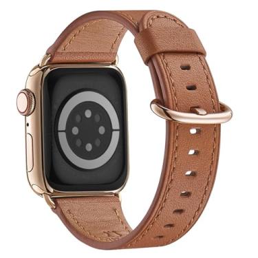 Imagem de WFEAGL Pulseira feminina de couro genuíno para Apple Watch SE 3, 2, 1 e séries 11, 10, 9, 8, 7, 6, 4, 3, 2 e 1 de 41 mm, 40 mm, 38 mm e 42 mm (série 11 10)