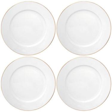 Imagem de Jogo de Pratos de Sobremesa Porcelana Royal Branco Fio de Ouro 20cm 4 
