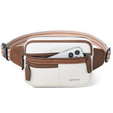 Imagem de Leresas Pochetes femininas de couro vegano, bolsa de cintura cruzada para viagem, caminhada, corrida, Bege, Pochete moderna