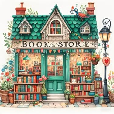 Imagem de Shouruihua Kit de pintura de diamante quadrado, kits de arte de diamante de livraria para adultos, kits de arte de livros com pontos de diamante, arte de broca de livros para adultos e artesanato para