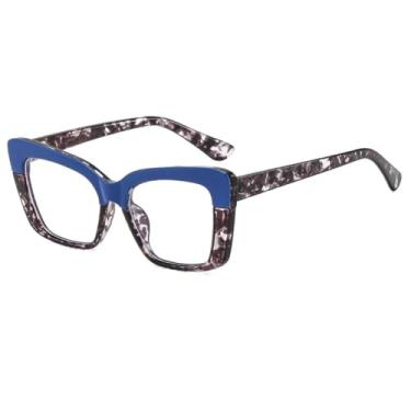 Imagem de Óculos de grau femininos da moda com armação transparente e lentes bicolor transparentes (Flor Azul)