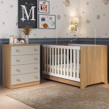 Imagem de Berço Americano 3 Em 1 Com Cômoda 4 Gavetas Encanto Multimóveis MP4687 Madeirado-off White