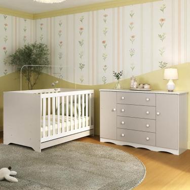 Imagem de Berço Americano 3 Em 1 Com Cômoda 2 Portas 4 Gavetas Realeza Multimóveis MP4693 Branco-off White