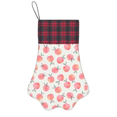 Imagem de SKKNT Meias de Natal com estampa de pêssego rosa para animais de estimação, decoração de Natal, cães, gatos, árvores, doces, presente, conveniente