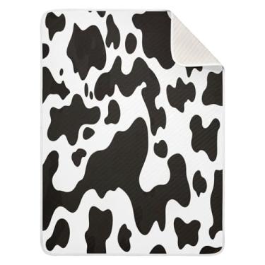 Imagem de Qilmy Cobertor de bebê com textura de vaca leiteira 76 x 101 cm, cobertor infantil de algodão macio para meninos e meninas, cobertor infantil leve e quente para berço, carrinho de bebê, soneca