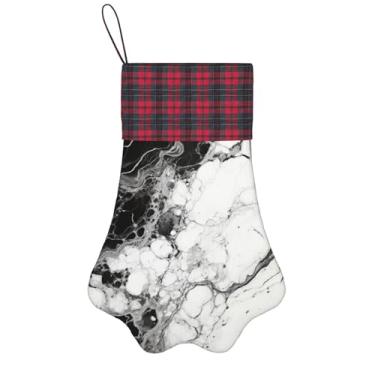 Imagem de SKKNT Meias de Natal com estampa de mármore preto e branco, animais de estimação, decoração de Natal, cães, gatos, árvores, doces, presente, conveniente