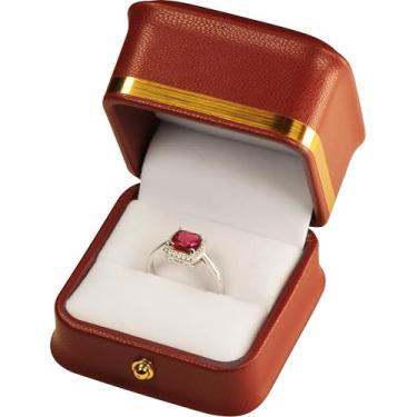 Imagem de LAODA Caixa de anel para casamento, noivado, casamento, luxo, material de couro PU, caixa de armazenamento de anel com acabamento dourado, decoração de botão dourado para mulheres e homens (1