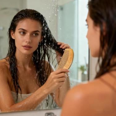 Imagem de 1 escova de cabelo feminina retrô moderna, dentes largos e finos, mini e portátil, adequada para uso diário (cor primária, pente de lua)